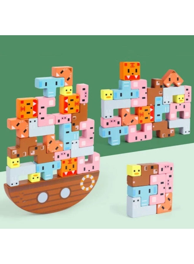 Capstro Wooden Balance Stacking Toy for Kids | Montessori Balancing & Stacking Game for Early Learning | Hands-On Wooden Toy for Coordination, Logic & Creative Play – 24 Pieces Animal Balance set - Image 3